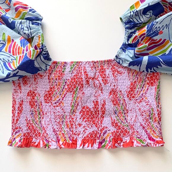 NWT Farm Rio Mixed Colors Birds Smocked Crop Top Size XL - Picture 4 of 13